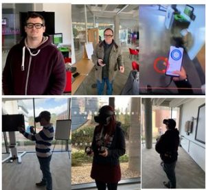 Images of people wearing eye tracking and Virtual Reality headsets