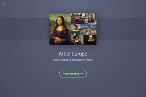 Screenshot of Art of Europe branching scenario using h5p
