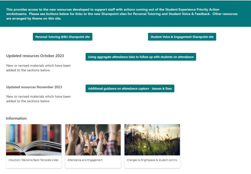 Screenshot of Start of Semester Resources sharepoint site