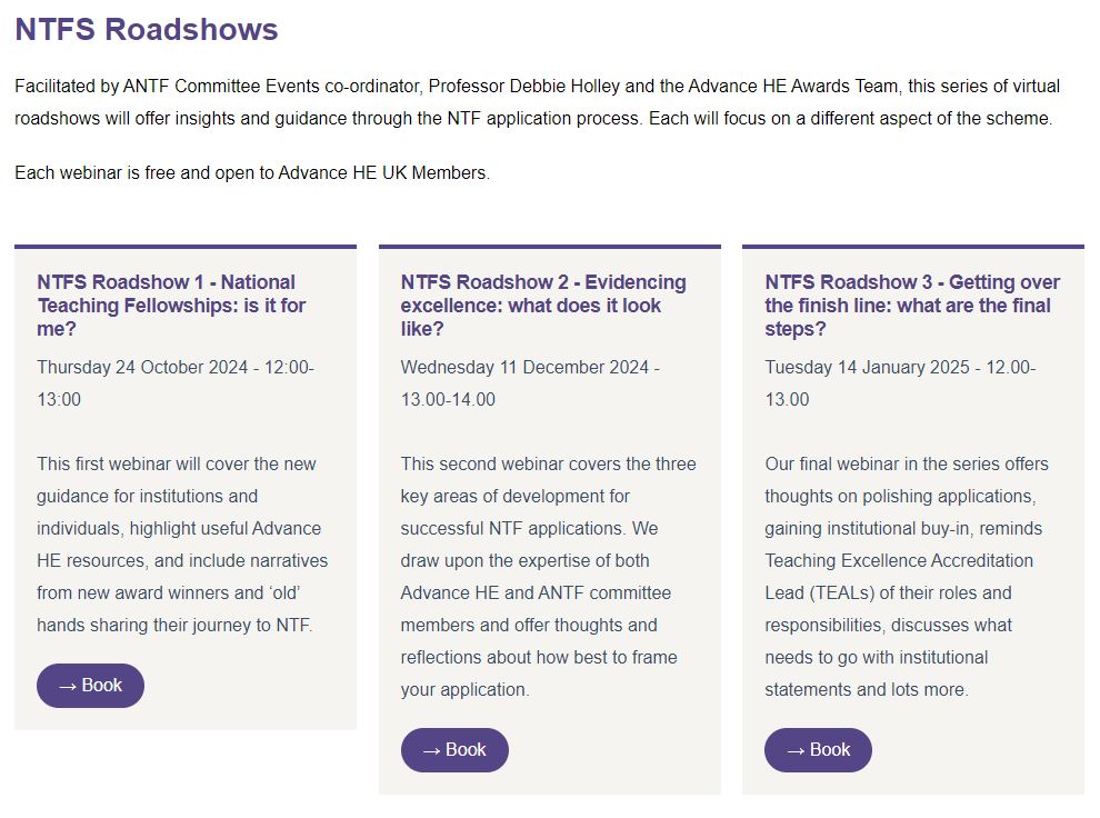 National Teaching Fellow roadshow dates screenshot