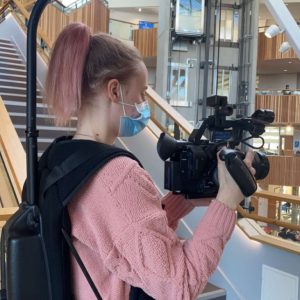 BA Media Production Student, Jess is on location filming as part of her degree