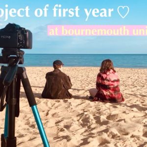 Three people on the beach with a camera behind them and the words My favourite project of the first year