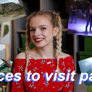 Emily with photos of places to go in the Bournemouth area behind and the words places to visit part 3
