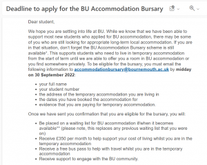 Bournemouth University, Accommodation Bursary, Cost of living, student life, blog, BU Support 
