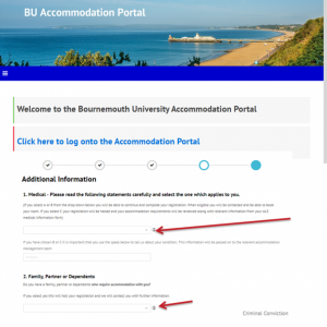 Screenshot of the BU Accommodation Portal 