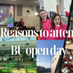 Montage of images of the BU campus, students and Bournemouth with the words Reasons to attend a BU open day