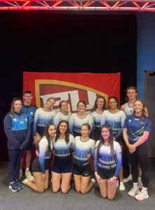 The trampolining society at BU taking a group image while in kit