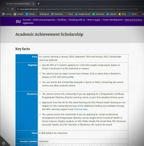 Academic Achievement Scholarship page on the BU website