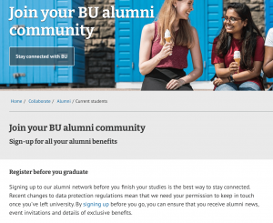 BU alumni website page screenshot