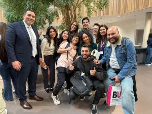 BU staff and new students posing for a photo on arrivals day for Cecilia’s blog.